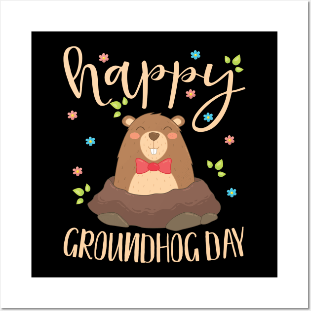 Happy Groundhog Day Funny Groundhog Clipart Gift Wall Art by BadDesignCo